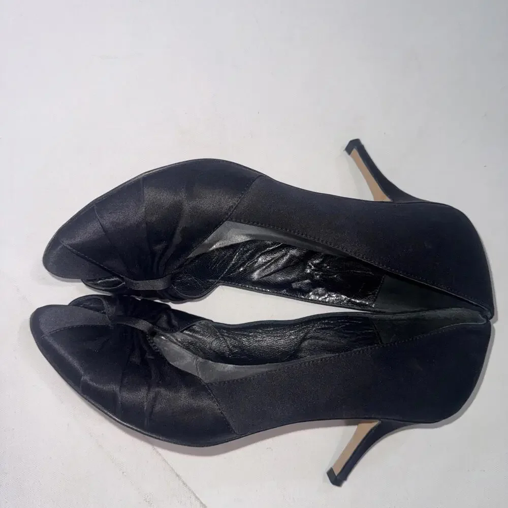 Butter For Diane B Satin Peep Toe Italian Black Minimalist Pumps‎ Heels Size 9
